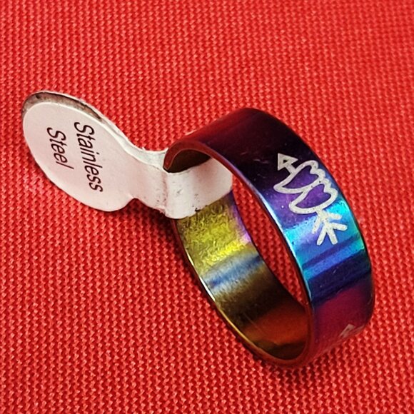 Stainless Steel Engraved Two Interlocking Hearts Arrow Ring Size 21 Multicolor U - Picture 1 of 10